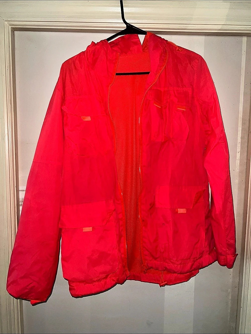 Neon Orange Hooded Windbreaker Size Small Like New